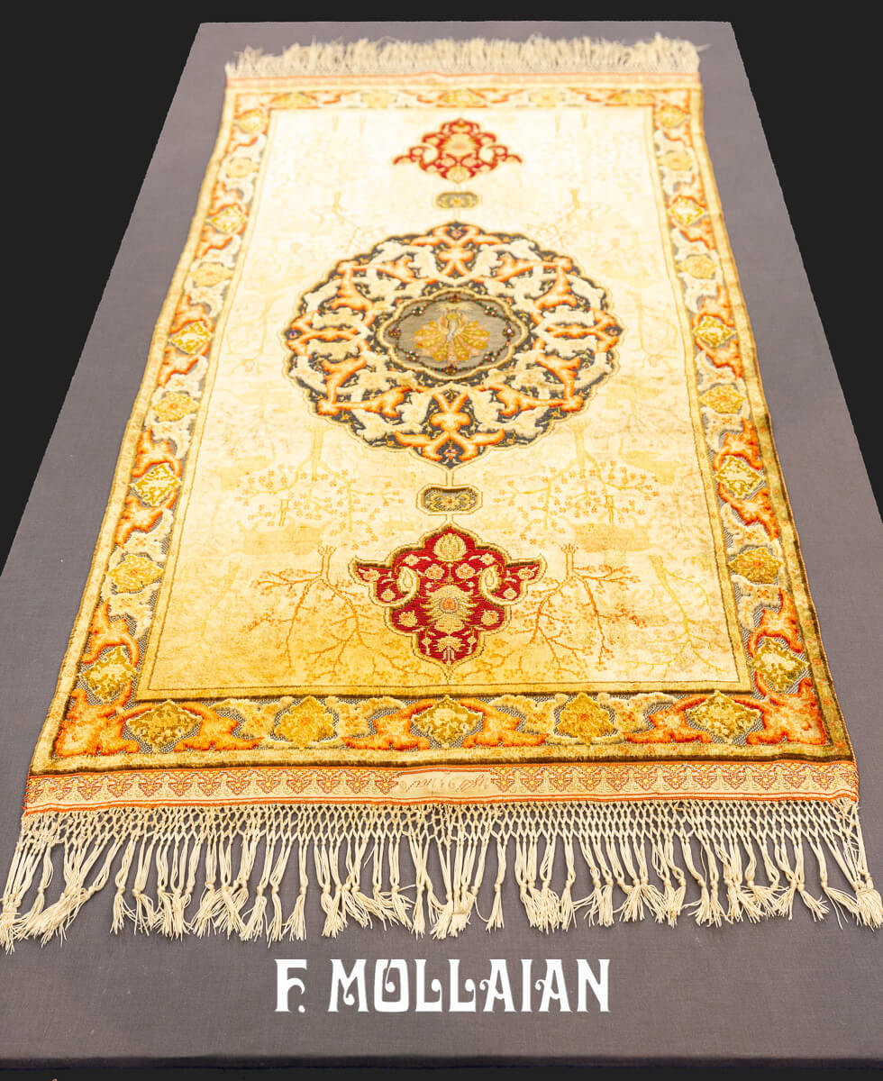 Qum Kapi Rug Extremely Fine Turkish Signed (Silk, Metal and Jewelry) n°:559372